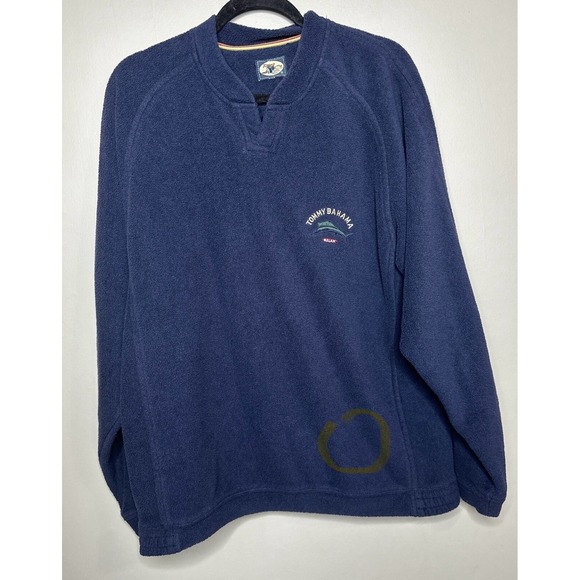 Tommy Bahama Relax Fleece V-Neck  Medium Blue Deep Pile Elastic Bottom Vintage - Picture 15 of 15